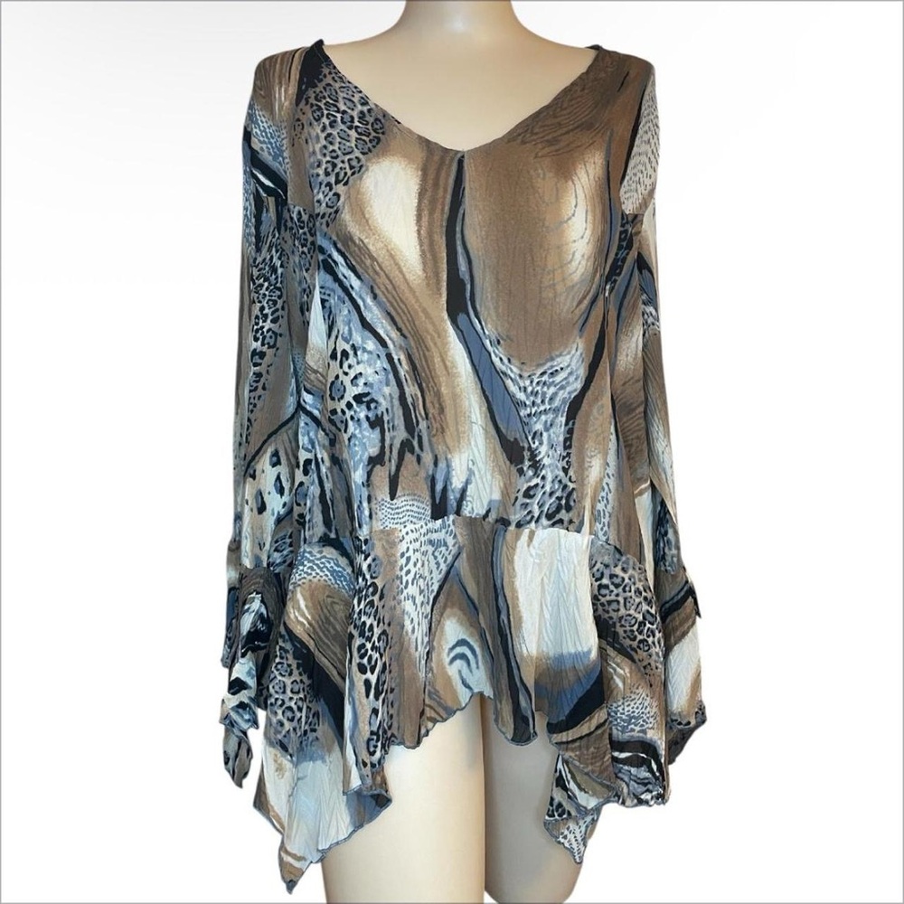 Vintage Piano Animal Print V-Neck Bell Sleeve Top